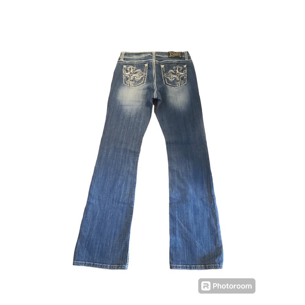 Cello Embellished Straight Leg Denim Jeans Low Rise.
